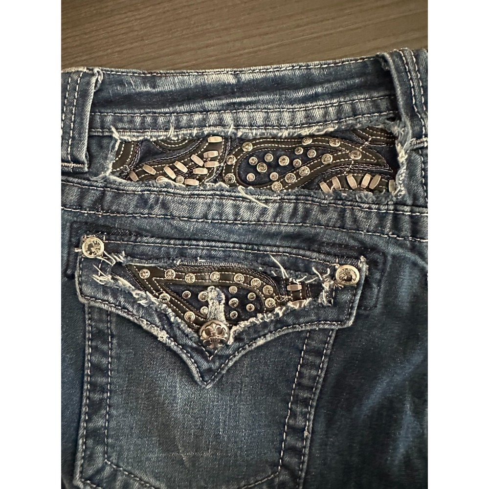 Miss Me Bootcut Jeans Women 30 Blue Medium Wash Bling Flap Pocket Y2K 33x32 - Picture 5 of 7